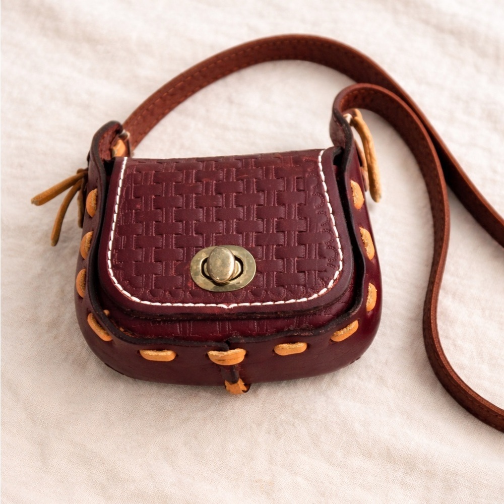 Vintage Handmade Tooled Leather Mini Saddle Bag Boho Western Brown